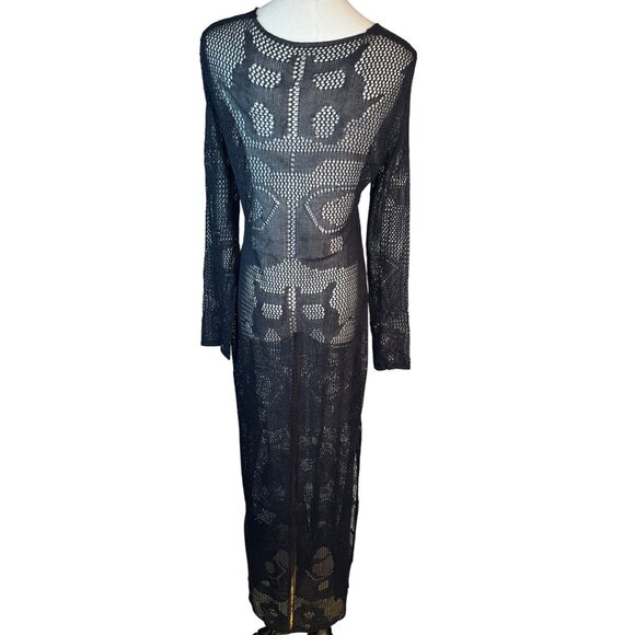 2/$50 Boho OS Gypsy Beach Black Goddess Maxi Crochet V-Neck Beach Swim Cover-up - Picture 7 of 12
